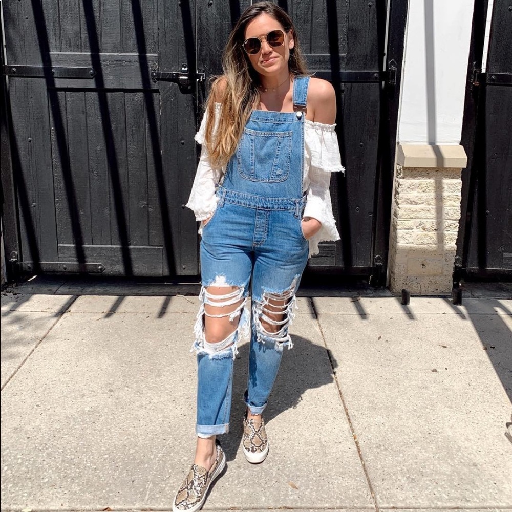 Cutest Ripped Jean Overalls - barely used!
